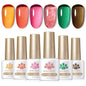 Blushimmer Born Pretty 6-pack crystal amber gel nail polish set with pink and nude shades for semi-permanent UV and LED manicures