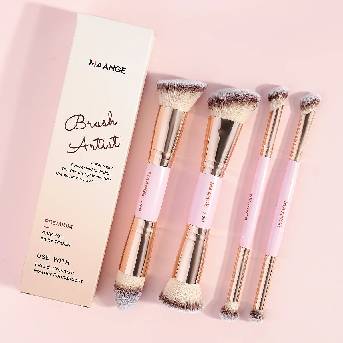 Blushimmer MAANGE 4-piece makeup brushes set with box, includes foundation, powder, blush, and eyeshadow brushes for beginners