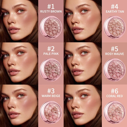 Blushimmer Lakerain roller ball blush with spherical pink pearl blush for brightening and delicate rosy makeup application.