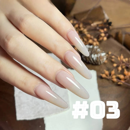 Blushimmer MIANEL 12ml Japanese style fairy gel nail polish in white, pink, and nude shades with clear ice finish for summer nails