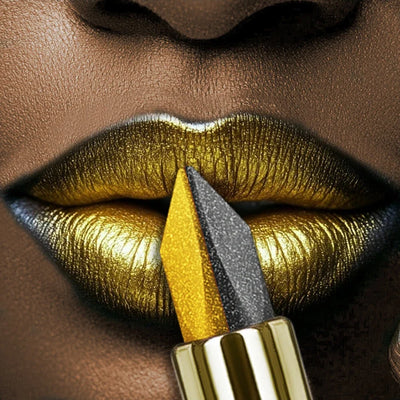 1PC Metallic Finish Lipstick Glitter Black&yellow Two Tone High Pigment Lip Tint  Korean Makeup Hydrating Shine Cosmetic Gifts