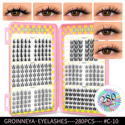 Blushimmer GROINNEYA eyelash clusters, 320 pcs, natural eyelash extension volume lashes on a mixed tray, ideal for lash volume.