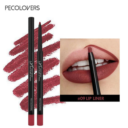 Blushimmer waterproof matte lipliner pencil in red, long-lasting, moisturizing lipstick for lips, shown with a lipstick tube.
