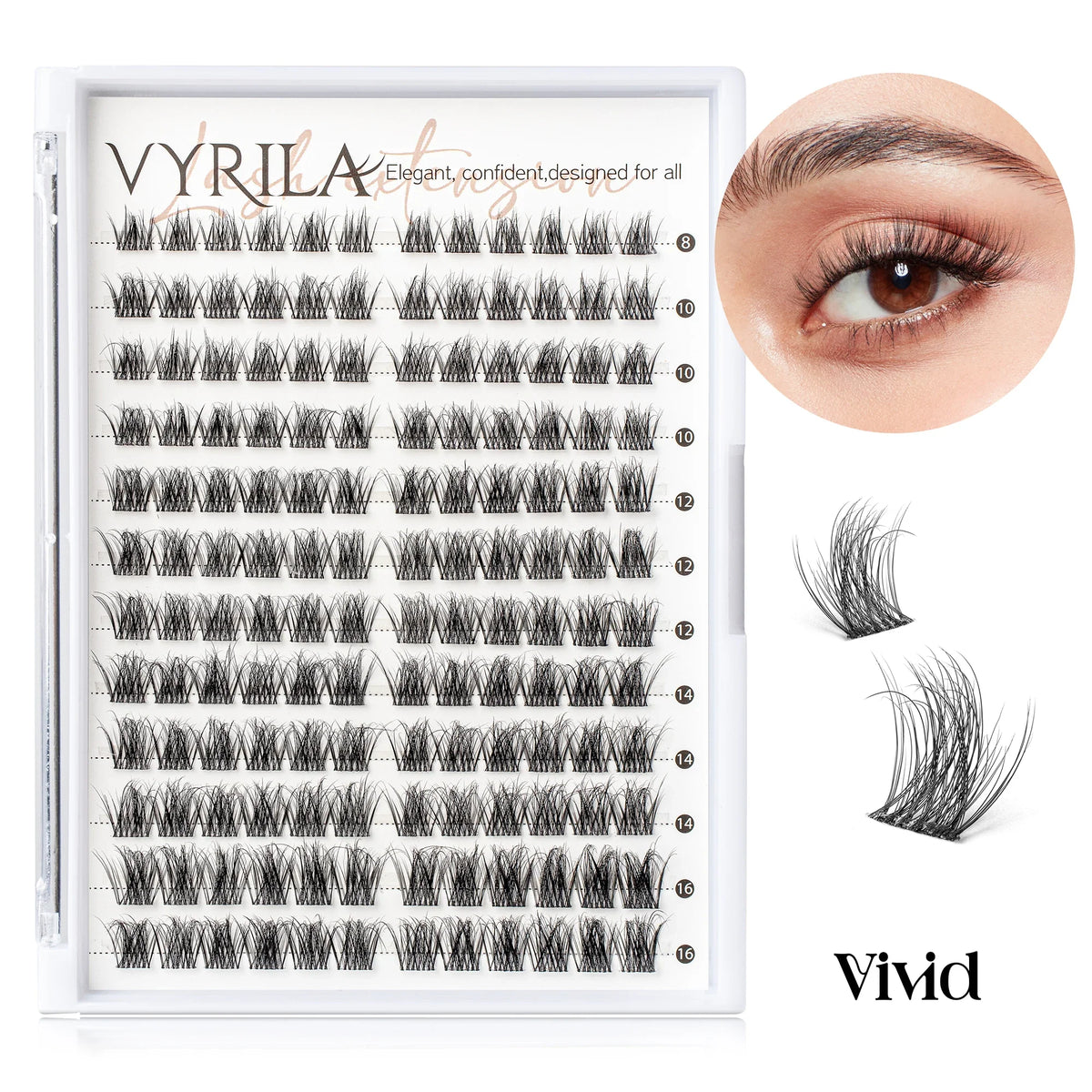 Close-up of Blushimmer 3D wispy eyelash extension clusters with c curl, natural look, super thin band, reusable, DIY lash style.