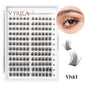 Close-up of Blushimmer 3D wispy eyelash extension clusters with c curl, natural look, super thin band, reusable, DIY lash style.