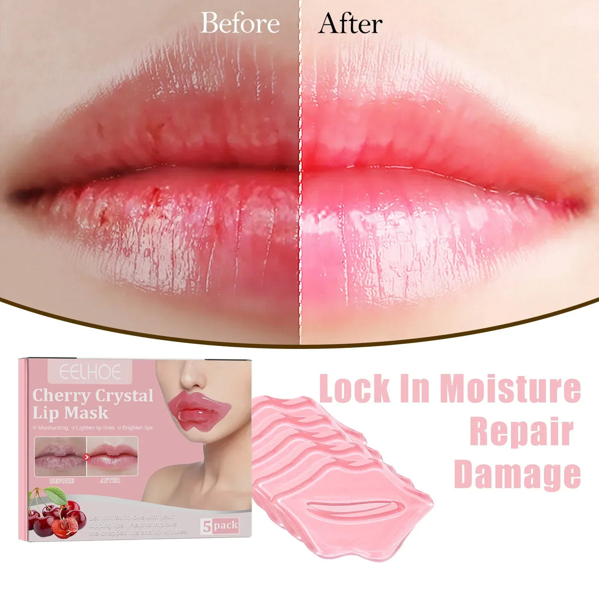 Blushimmer EELHOE Cherry Nourishing Lip Mask with 5pcs, smooths lips, repairs cracks, moisturizes, and reduces lip lines.