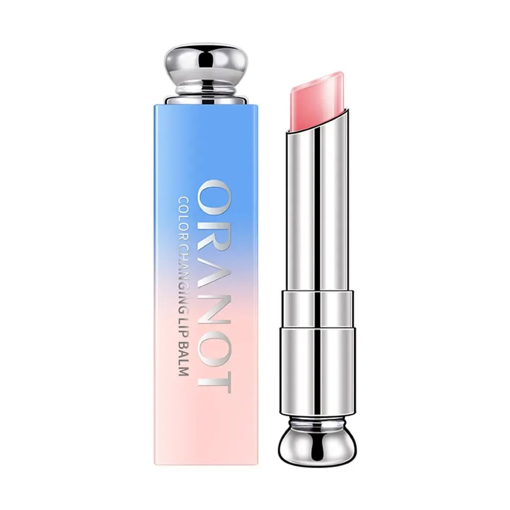 Color-change gradient lipstick by Blushimmer showing a glossy, moisturizing finish with a dynamic color shift and waterproof design.