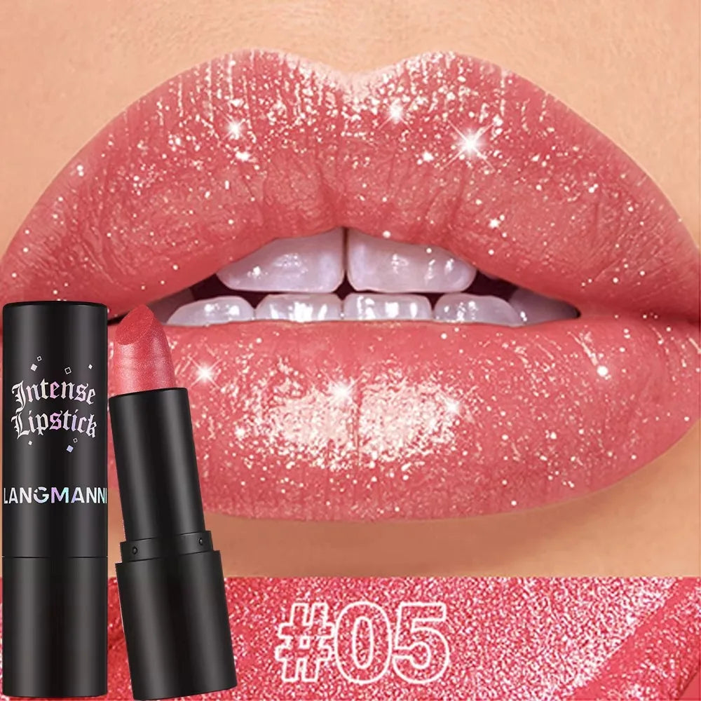 Chocolate brown metallic glitter lipstick by Blushimmer with shimmery, long-lasting, waterproof, and non-fade pearl lip gloss.