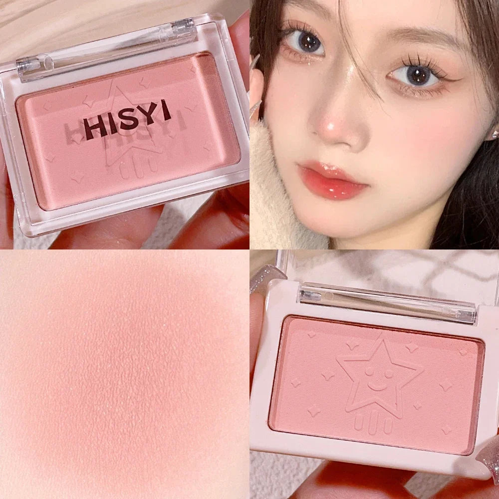 Blushimmer monochrome blush in purple nude matte finish, natural brightening cheek makeup with fine flash rouge.