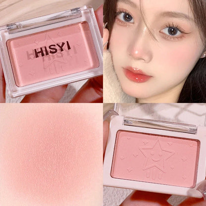 Blushimmer monochrome blush in purple nude matte finish, natural brightening cheek makeup with fine flash rouge.