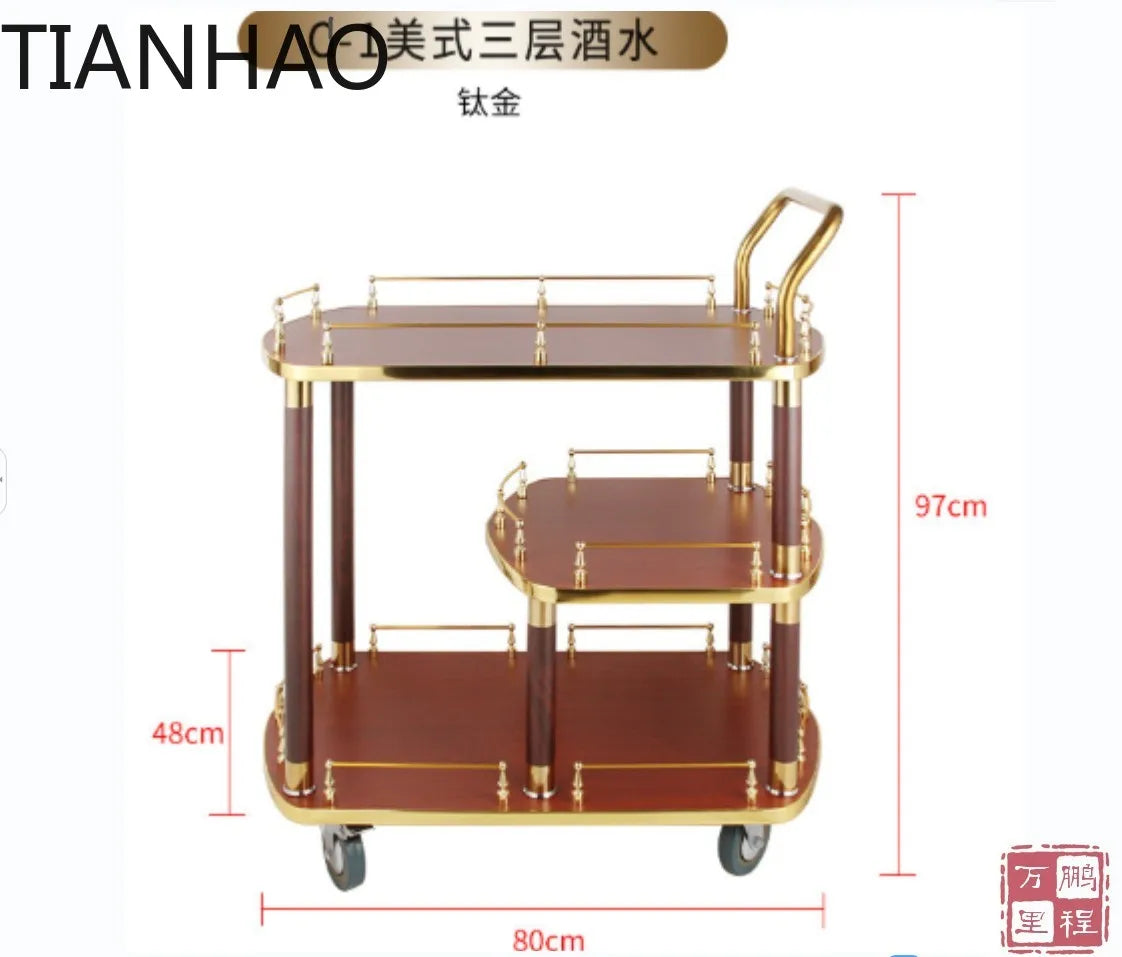 Solid wood three-layer service cart Hotel roast duck trolley Restaurant wine  Food delivery  Wheeled dessert Dim