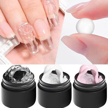 Clear non-stick gel nail extension set with 3D shaping and sculpting features, perfect for DIY UV/LED manicure by Blushimmer.