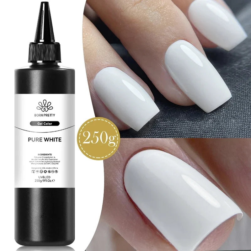 Blushimmer Born Pretty 250g black and white gel nail polish set with semi-permanent, jelly nude color, soak-off UV LED gel.