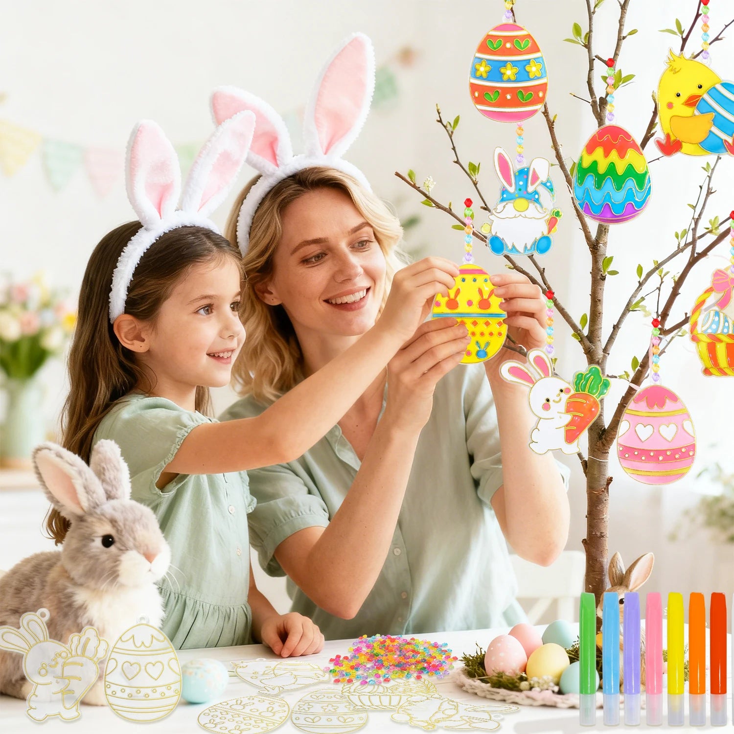 342 Pcs Easter Craft Kits, Create Your Own Easter Crafts for Easter Party, DIY Window Paint Art for Easter Holiday Decorations