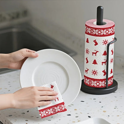 4Pcs Christmas Kitchen Paper Towels, Thick Three-Layer Roll Paper, Disposable Kitchen Cleaning Wet and Dry Dual-Use Household Thick Roll Paper, Disposable Kitchen Paper Towels, Washable Wet and Dry Dual-Use, Cleaning Supplies