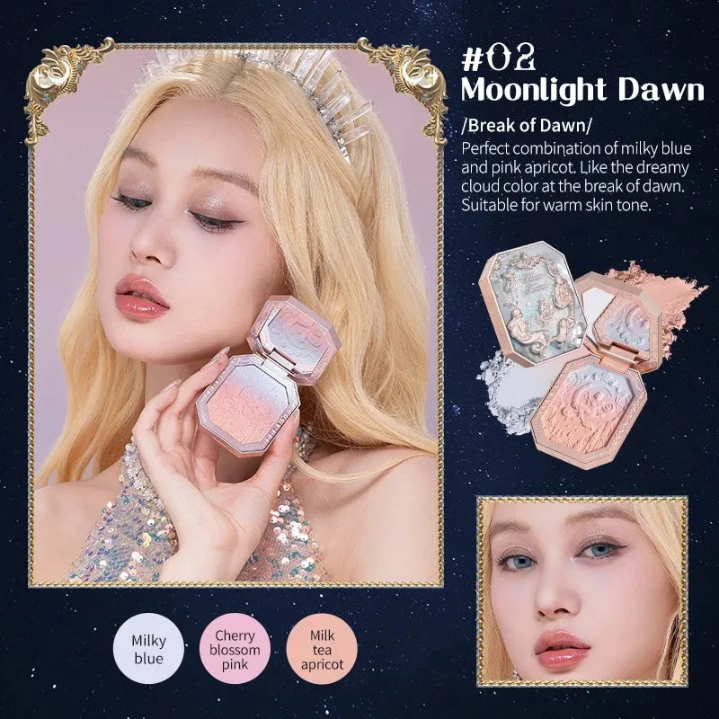 Blushimmer Flower Knows Moonlight Mermaid blush powder with gradient matte finish, vegan and cruelty-free private label makeup.