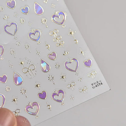 Colorful Cat's Eye 5D gradient European love heart nail art stickers with geometric wing crystals for manicure decoration by Blushimmer.