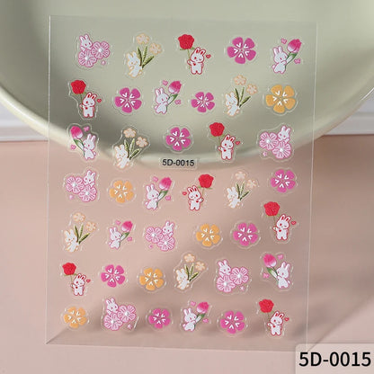 Close-up of Blushimmer 5D panda nail stickers featuring cute panda, rabbit, flower, and animal designs for decorative manicure art.