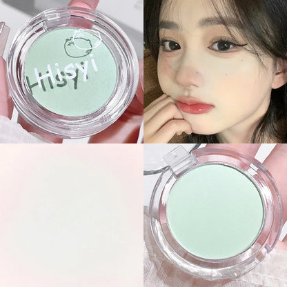 Blushimmer HISYI matte blush plate with natural color, micro flash finish, featuring a slightly tipsy, monochrome blush design.