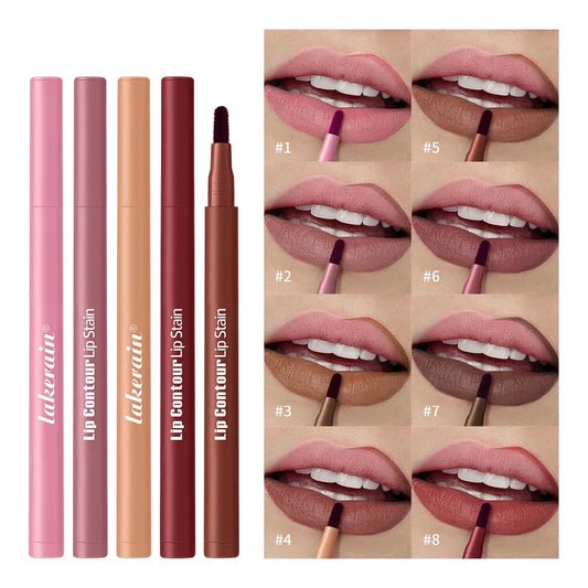 Waterproof 2 In 1 Lip Stain And Liner Pen Long Lasting Smudge Proof Kiss Proof Transfer Resistant 8 Colors Makeup Lip Pencil