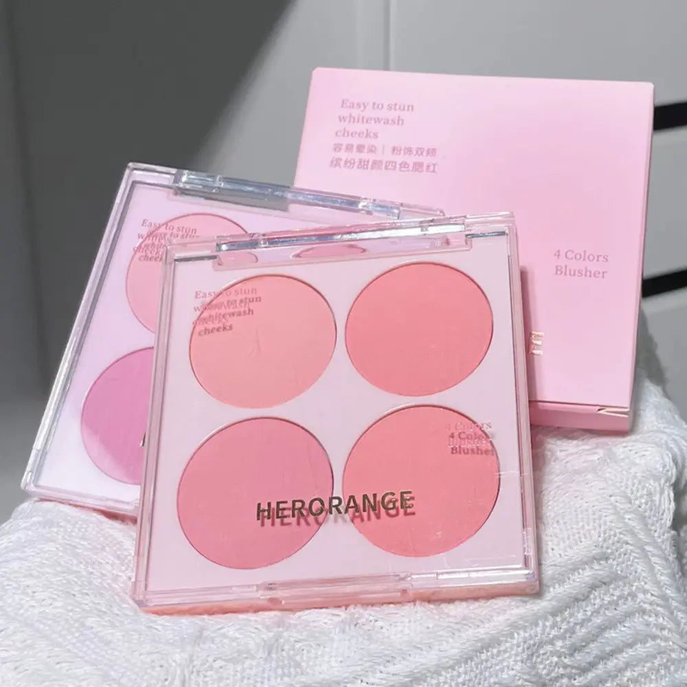 Blushimmer 4-color blush powder set with warm matte cheek shades for face makeup and facial beauty.