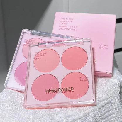 Blushimmer 4-color blush powder set with warm matte cheek shades for face makeup and facial beauty.
