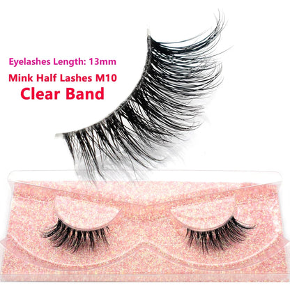 Blushimmer 3D Mink Fluffy Half False Eyelashes with clear band, natural, lightweight, reusable short strip lashes for a soft, full look.