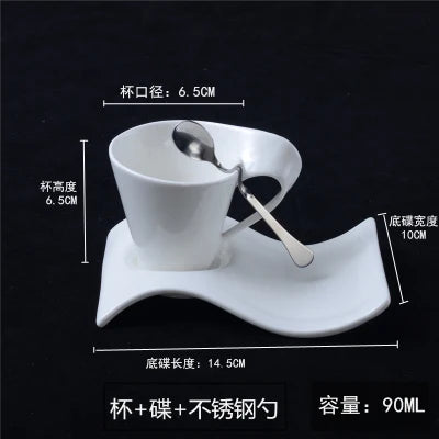 Creative Wavy Ceramic Espresso Cup Home Breakfast Dessert Milk Mug White Porcelain Coffee Cup Couple Mug Gift Home Decor Modern