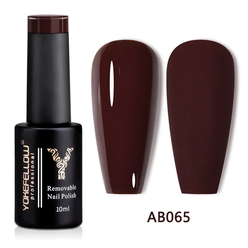 YOKEFELLOW 10ml translucent pink gel nail polish by Blushimmer, showing the smooth, glossy finish of the soak-off UV gel varnish