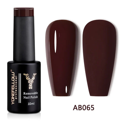 YOKEFELLOW 10ml translucent pink gel nail polish by Blushimmer, showing the smooth, glossy finish of the soak-off UV gel varnish