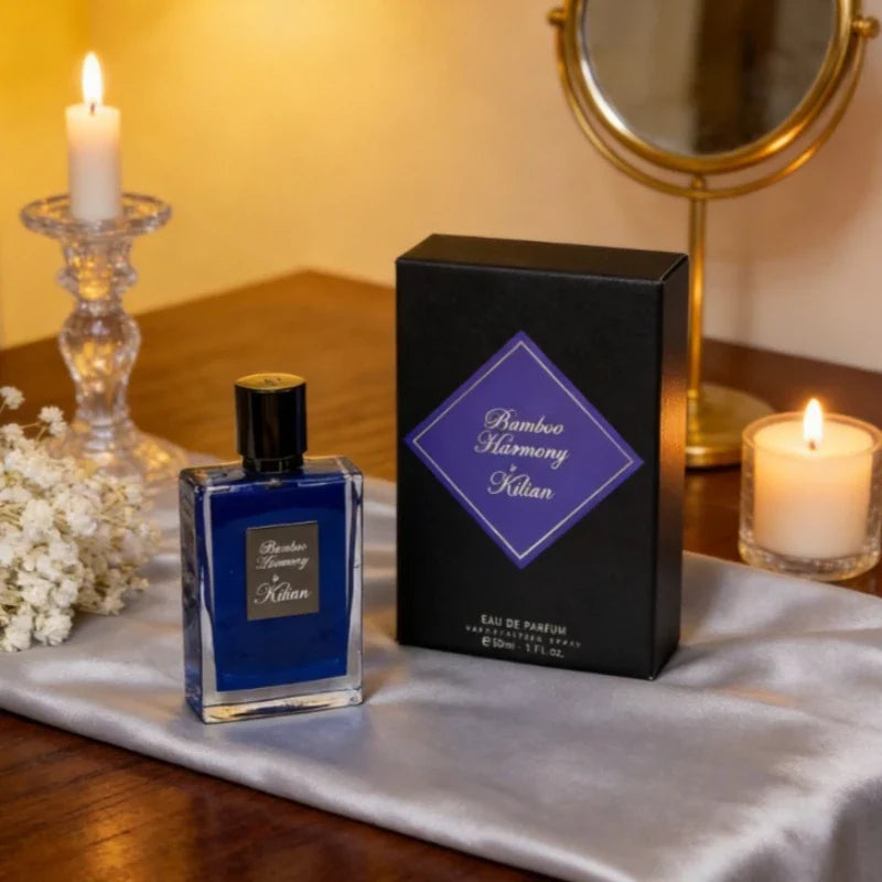Elegant bottle of Blushimmer Unique Niche Perfume for women, 50ml, featuring fresh, oriental, woody, floral scents in eight variants.