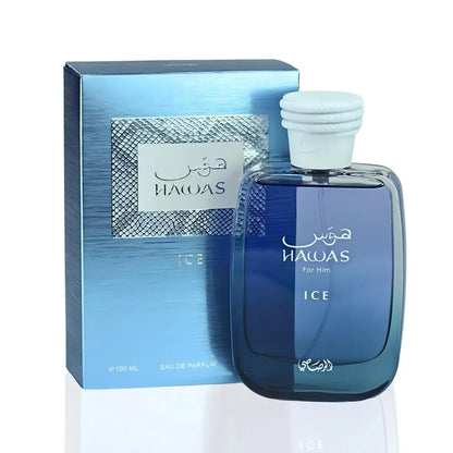 100ML Rasasi Hawas for Men Eau de Parfum by Blushimmer, featuring a sleek bottle with a luxurious masculine fragrance design.