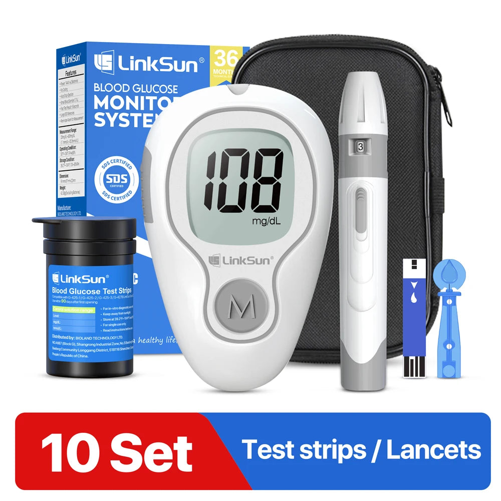 G-425-3 LinkSun Blood Glucose Meter Glucometer Complete Kit Diabetes Accessories Finger Blood Digital Glucose Sugar Test Machine