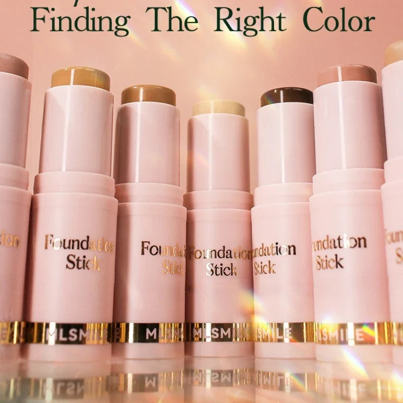 Blushimmer face makeup stick foundation with 6 moisturizing, full-coverage shades for dark skin tones, natural matte finish.