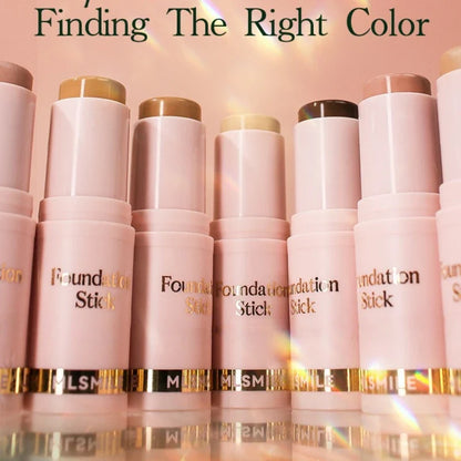 Blushimmer face makeup stick foundation with 6 moisturizing, full-coverage shades for dark skin tones, natural matte finish.