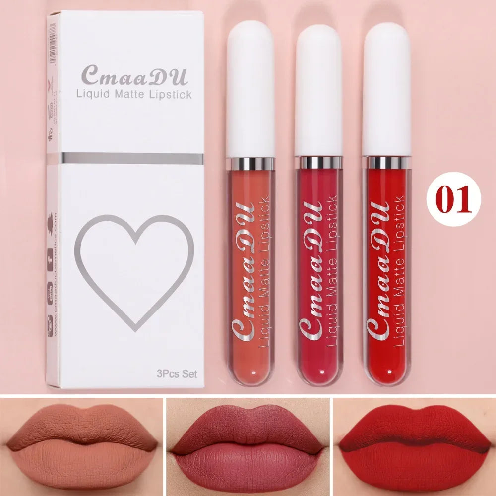 Set of four waterproof liquid lipsticks by Blushimmer in black, blue, purple, and green with matte finish and nude lip tint stain.