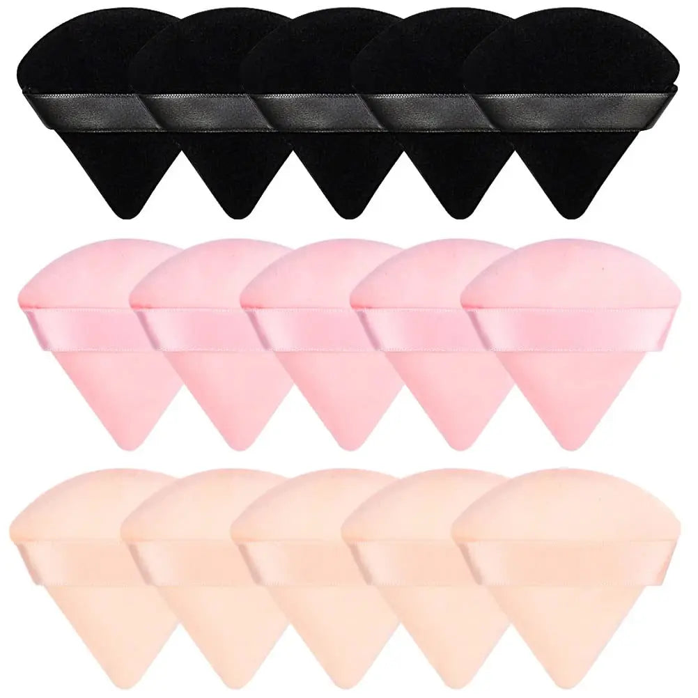 Set of 12 Blushimmer powder puffs with soft velour triangles, ideal for loose, setting, and foundation powder application.