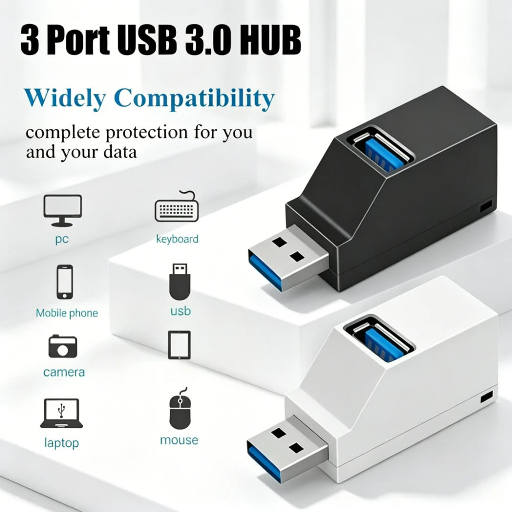 USB 3.0 2.0 Rotatable 3 Ports Hub Splitter,High Speed Data Transfer Multiple Expander for PC Computer Laptop MacBook Accessories