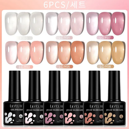 LILYCUTE by Blushimmer 6-piece set of 7ml pink nude translucent gel nail polishes for semi-permanent nail art and manicures