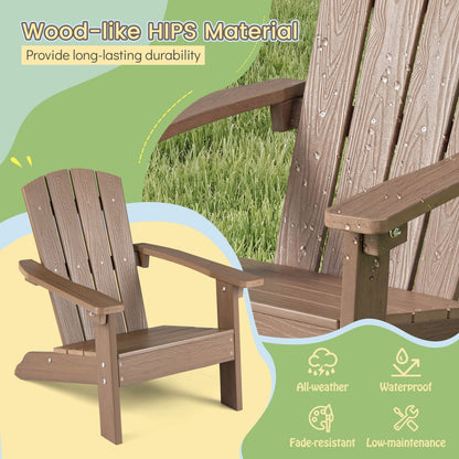 Set of 2 GBruno Kid's Adirondack chairs with high backrests and armrests, designed for children, in a natural wooden finish.