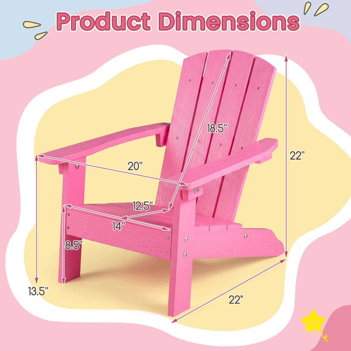 Set of 2 kid's Adirondack chairs by GBruno Store with high backrests and armrests, made for children's outdoor seating.