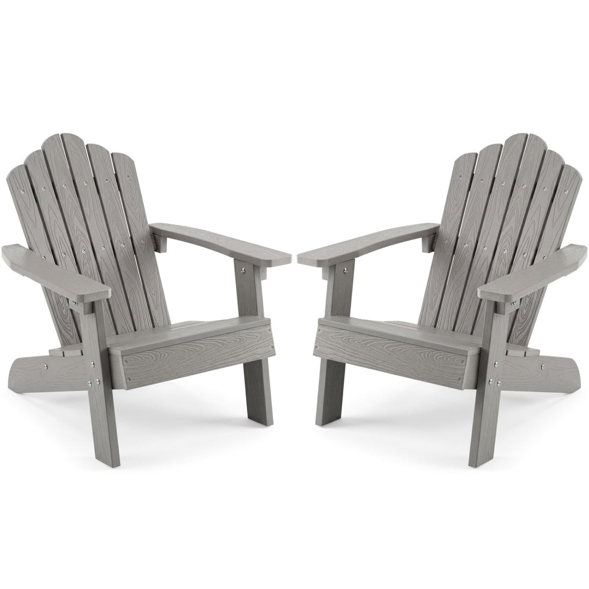 Set of 2 kids Adirondack outdoor chairs by GBruno, with high backrests and tilted seats for children’s outdoor seating.