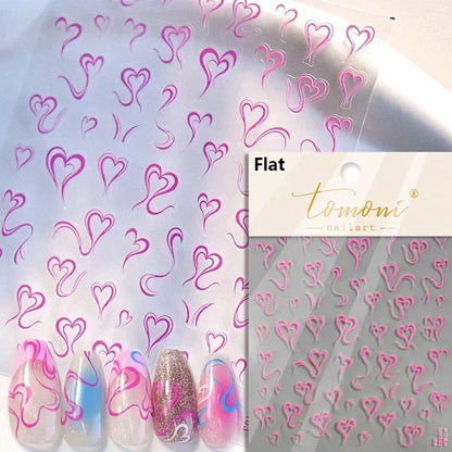 Colorful Cat's Eye 5D gradient European love heart gem nail art stickers with crystal geometric designs for manicure decoration.