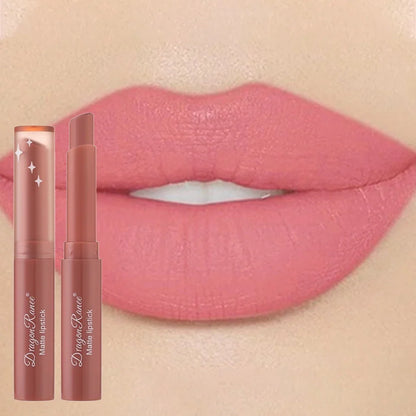 Blushimmer nude matte waterproof lipstick in sexy red velvet shade, long-lasting lip makeup for women, fade-resistant and elegant.