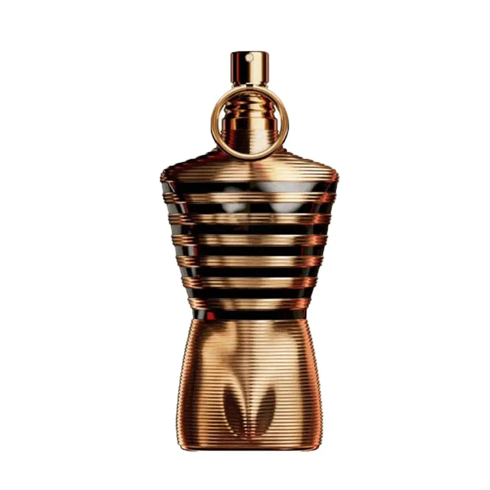 Jean Paul Gaultier Le Male Elixir men's perfume spray, 4.2 oz bottle, with sleek design and masculine fragrance packaging.