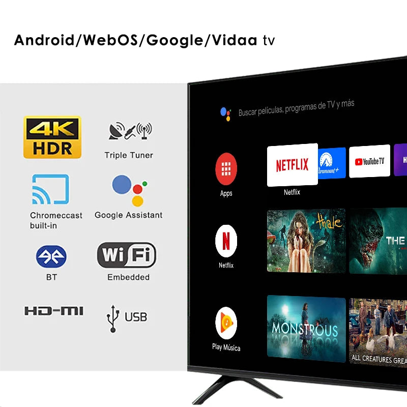 Smart TV  65 Inch 4K UHD 1080p Full HD Display with Wi-Fi Game Mode Professional Cinema Television for Home Use