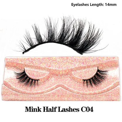 Blushimmer 3D Mink Fluffy Half False Eyelashes with clear band, lightweight natural-looking short eye strip lashes, reusable extension.