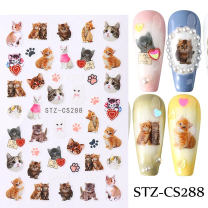 Cute 3D Korean cartoon dog, cat, bunny, and star nail art stickers by Blushimmer on a clear background for self-adhesive nail decoration.