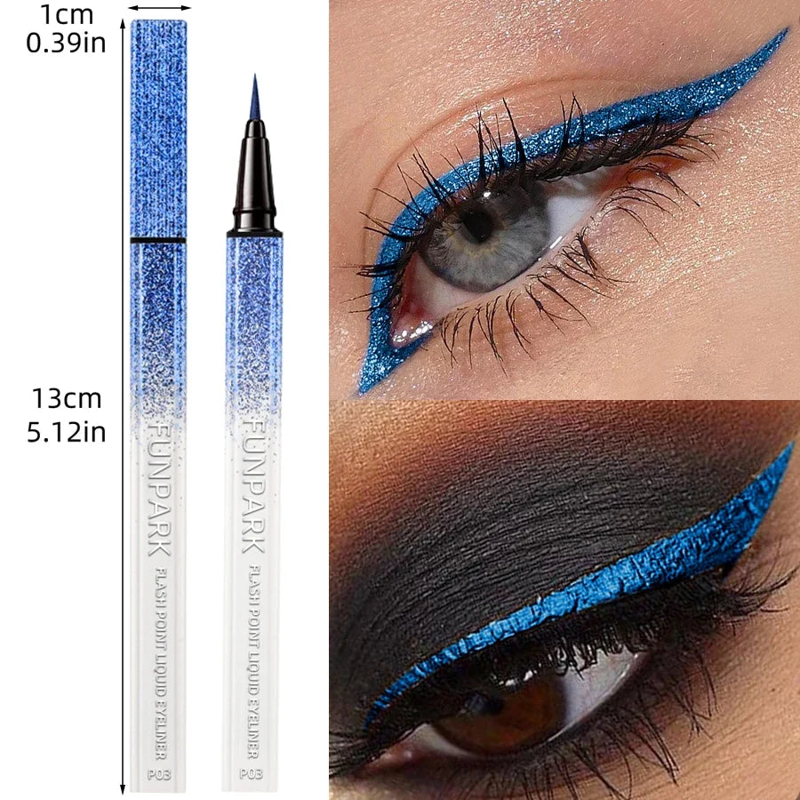 Blushimmer blue shimmer waterproof liquid eyeliner pen with high-shine, smudge-proof formula for easy Korean eye makeup application