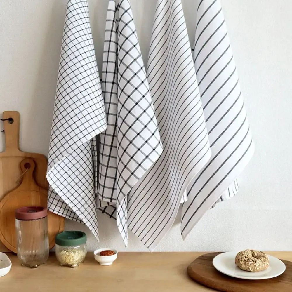 Tea Towel 40x60cm Kitchen Towel Cotton Printed Dish Cleaning Cloth Stripe Plaid Durable Table Napkin Dinner